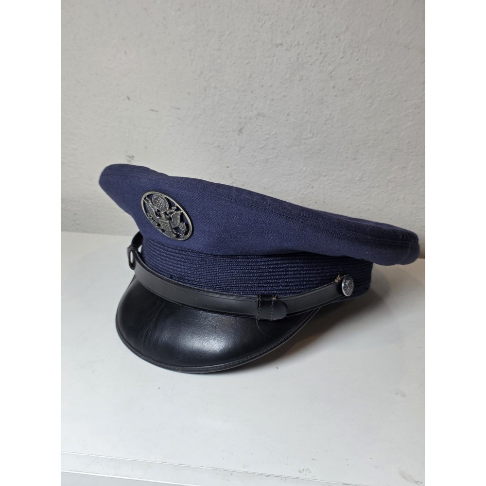Vintage USAF Air Force Enlisted Service Cap Wire Crown Blue 7 5/8 1950-1970's ? - Picture 2 of 8